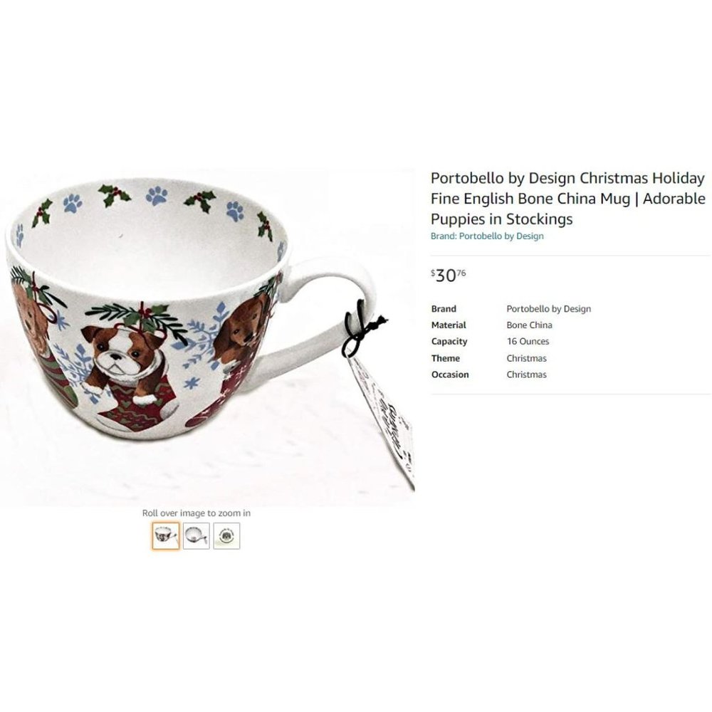 Portobello By Design Cup Mugs Dogs in Stockings Holiday Warm Wishes Bone China - Picture 12 of 12